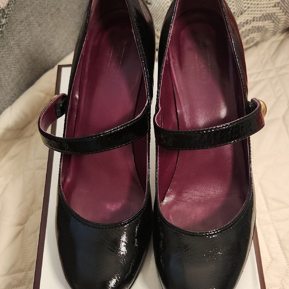 Coach Black Crinkle Patent Heels